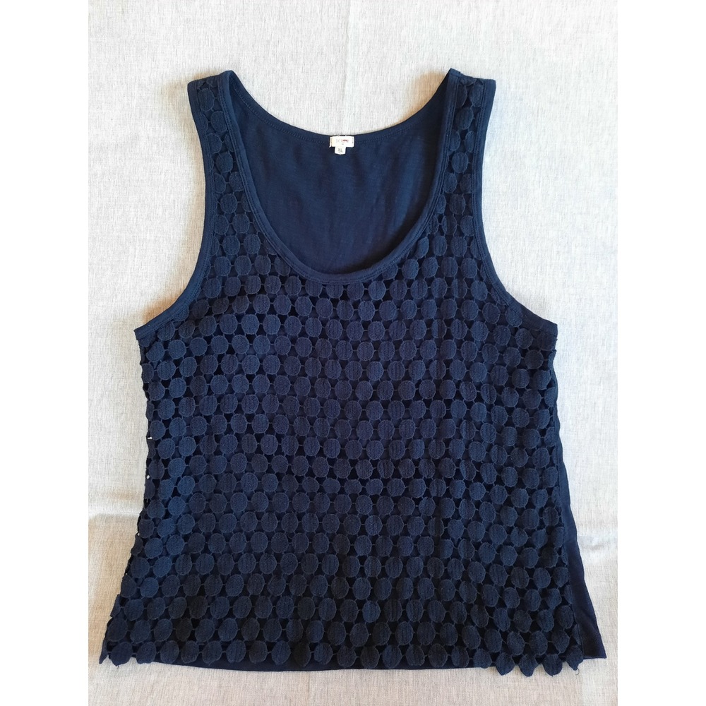 J. Crew Women XL Overlay Crochet Patch Lined Tank Tops‎ Blouse Scoop Neck Cotton